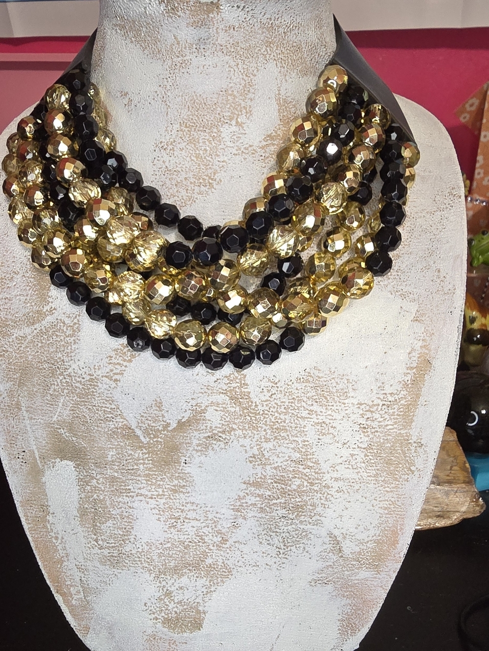 Fairchild Baldwin Gold Black Multi Strand Bead Collar Necklace